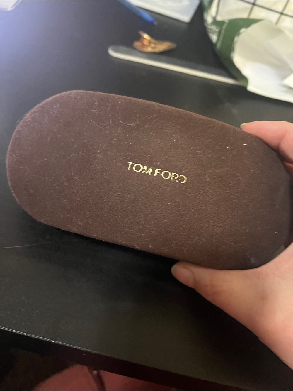 Tom Ford Brown Eyewear Case with Gold Logo